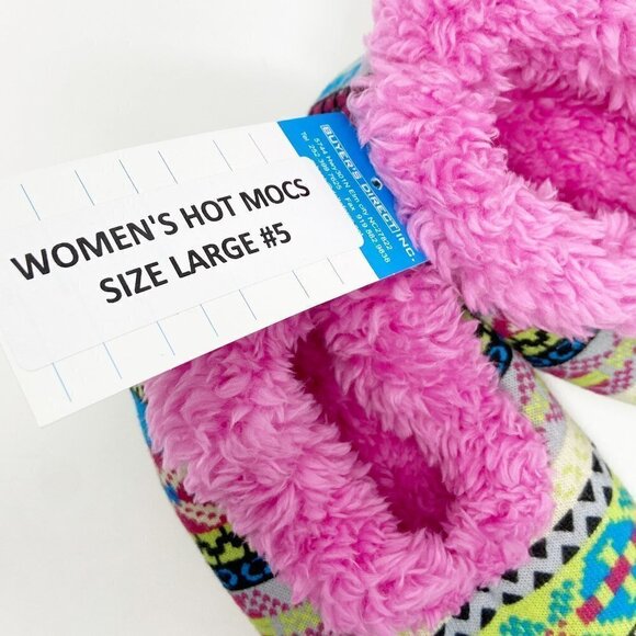 SNOOZIES | Hot Moc Hot Pink Sherpa Lined Fair Isle Pattern - Picture 9 of 11